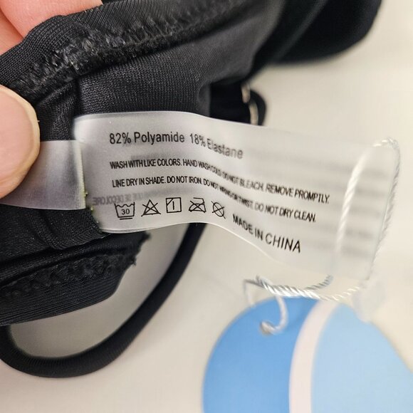 Womens Black V-Neck Bikini Swimsuit Set S High Waisted 2-Piece Bathing Suit - Picture 13 of 13